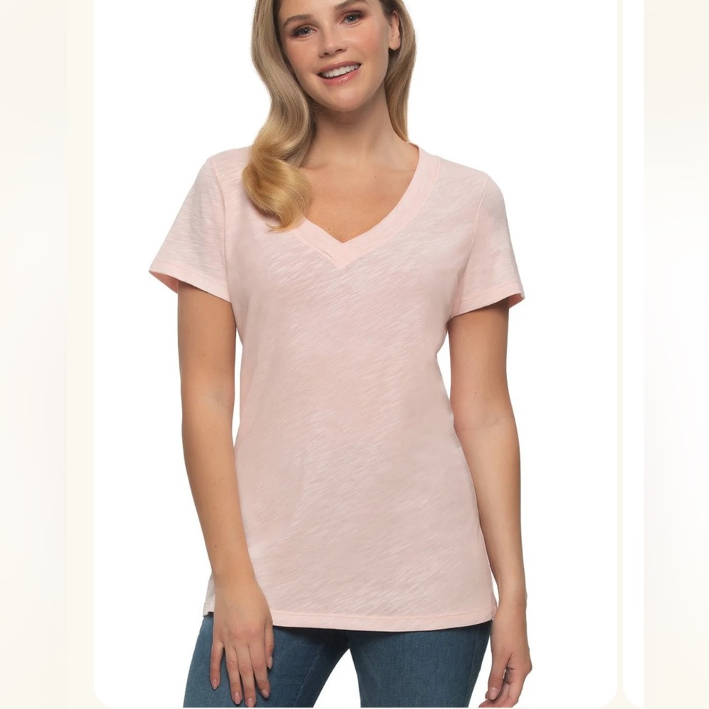 NWT Women’s Felina Small Pink Slat Slub Jersey V-Neck Tunic